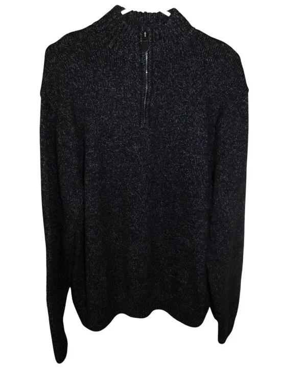 CHAPS Men's XXL Quarter Zip Sweater Black Marled Knit Classic Casual Preppy