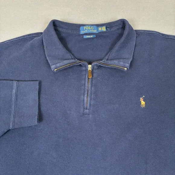 Polo Ralph Lauren Estate Rib Quarter Zip Sweater Men's 2XB Navy Blue Flesh Pony