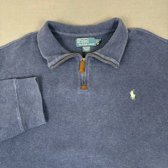 Polo Ralph Lauren Navy Blue Quarter Zip Sweater Men's Size XXL White Pony
