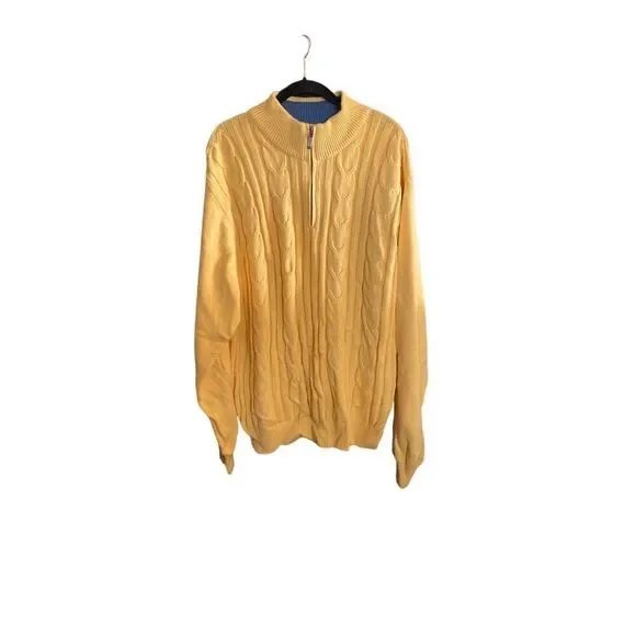 Alex Cannon vintage ￼men’s cotton yellow cableknit sweater size large