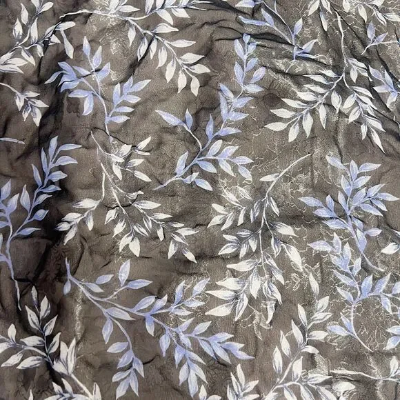 Vintage Sheer Navy Blue Leaf Print Scarf 21