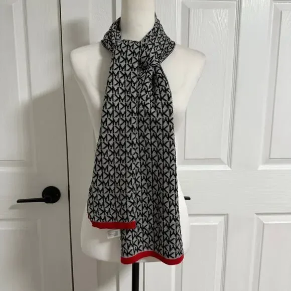 Michael Kors Knit Logo Black Gray Scarf One Size