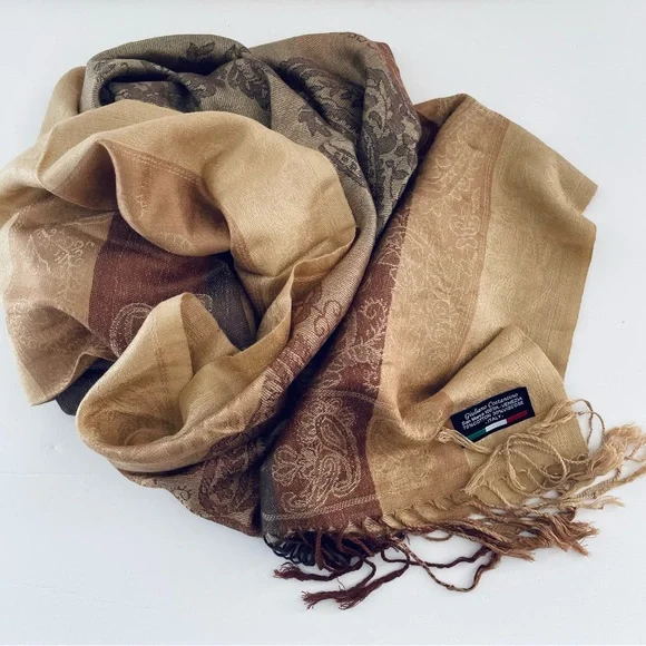 Giuliano Costantino NWOT Made in Italy earth tones fringe scarf Cotton blend