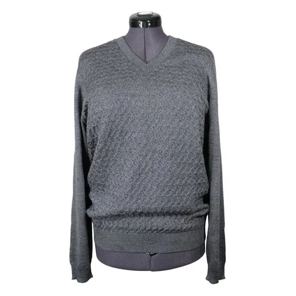 Joseph Abboud men's gray merino wool blend‎ textured v-neck pullover sweater L