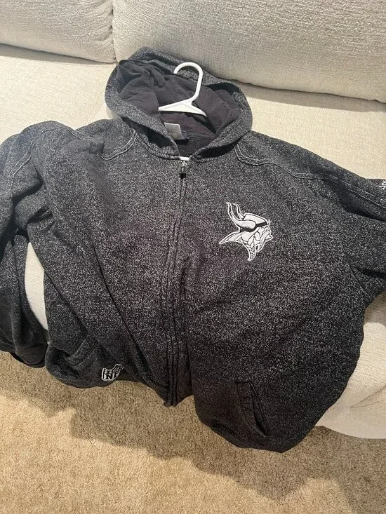 Minnesota Vikings Reebok NFLOnField Hoodie Black Gray BIRDSEYE Full Zip XL/EG/TG