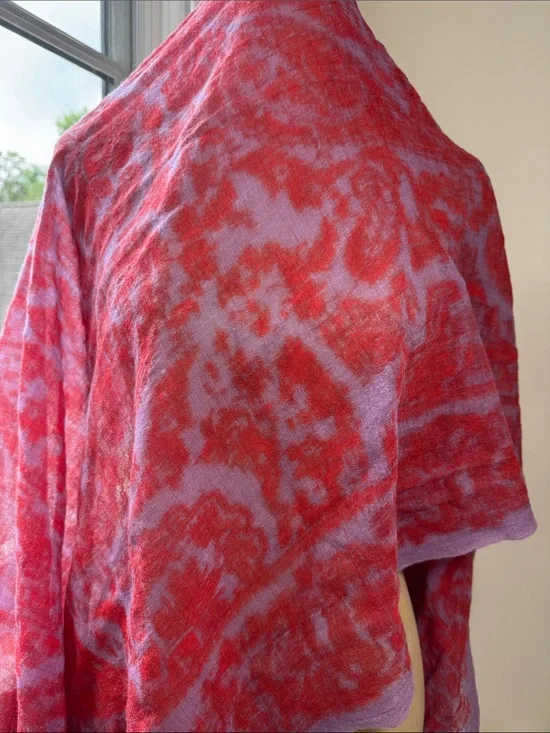 J. Crew red and purple patterned wrap.