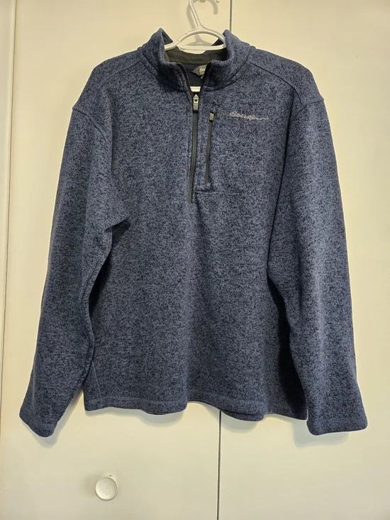 Eddie Bauer Men's Large 1/4 Zip Fleece Pullover Blue Sweater Jacket