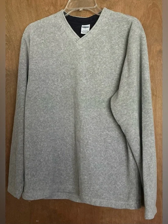 Vtg Old Navy Fleece V-Neck Sweater Men S GrayBlue Contrast Pullover 90s Gorpcore