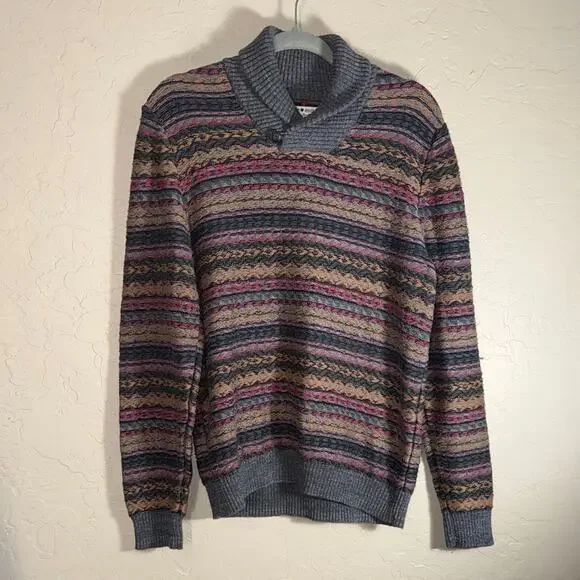 Vintage lucky brand men’s fair isle striped grandpa sweater size large