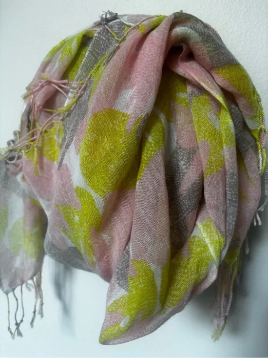 Lightweight Pink and Lime Floral Scarf - Women's Accessory