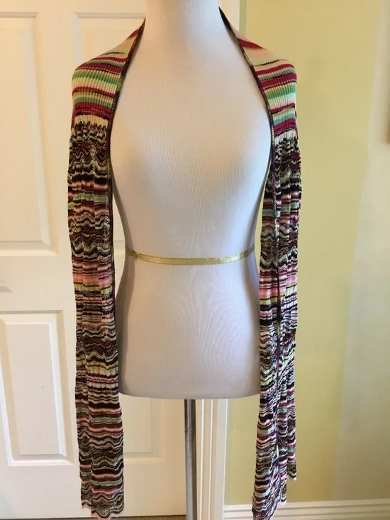 Missoni Italy Multicolor Knit Open Front Long Scarf Cardigan Shrug