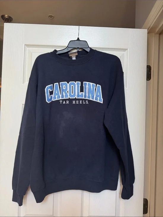 Champion Navy Crewneck Sweatshirt with Light Blue 'Carolina' Lettering