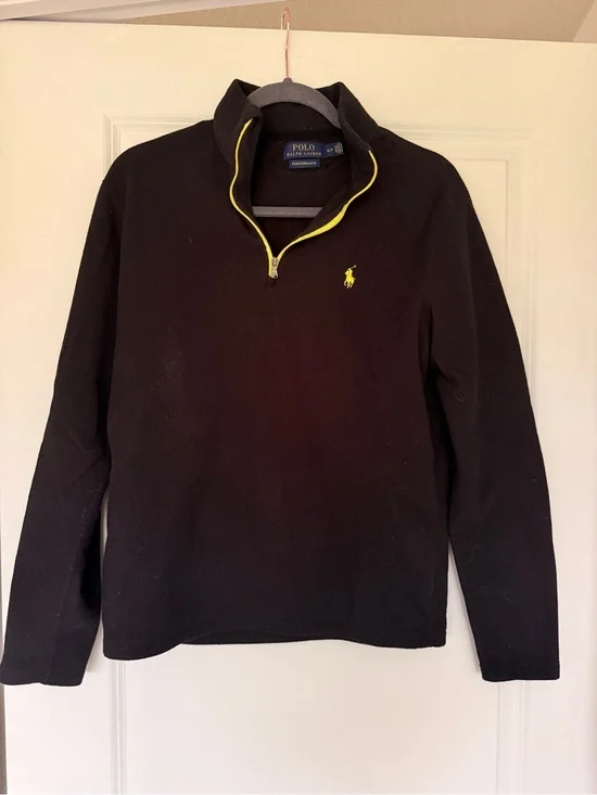 Polo Ralph Lauren Black Quarter-Zip Fleece Pullover with Yellow Accents