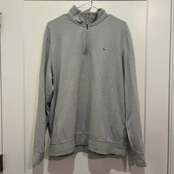 Vineyard Vines Mens Large Grey Pique Cotton Blend Quarter Zip Pullover Sweater