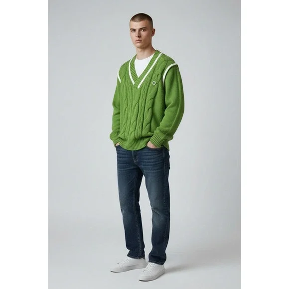 ARGUECULTURE Mens Green Twisted‎ Embossed Knit Sweater XL Cabincore (FLAW) KPOP