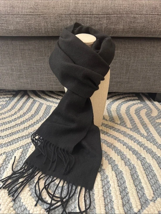 Portolano 100% Cashmere Scarf Black Fringe Luxury Soft Winter Wrap Made in China