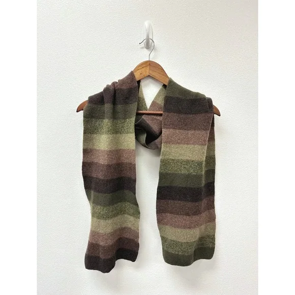 Vintage Y2K Gap Wool Knit Striped Scarf Green Brown 9.5