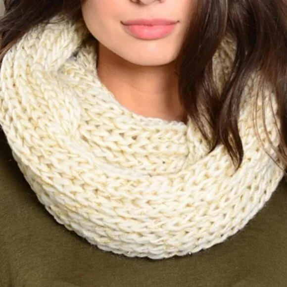 Warm Soft Cream Knitted Infinity Scarf