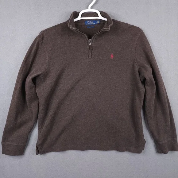 Polo Ralph Lauren Estate Rib Quarter Zip Pullover Sweater Brown Mens Medium
