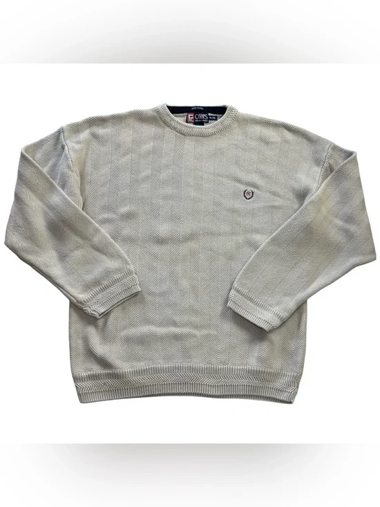VTG Chaps Ralph Lauren Men's Knit Crew Neck Sweater XL Cream Hand Framed Cotton