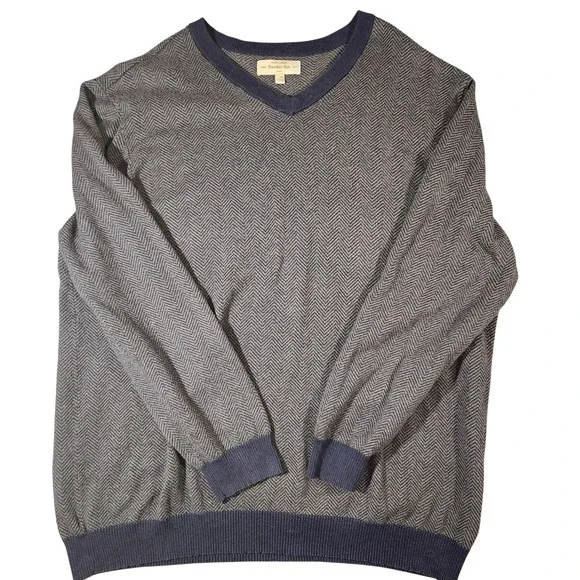 Hawker‎ Rye Sweater Mens 2XL Cotton Cashmere PulloverNavy Herringbone V Neck
