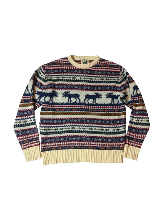 Kiel James Patrick Alpine Moose Fair Isle Wool Sweater Cabin Nordic Medium
