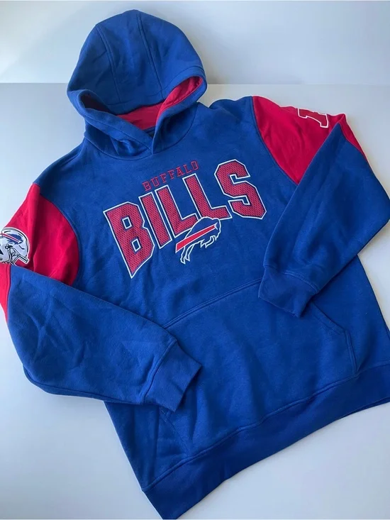 Buffalo Bills Hoodie (Men’s Size L) NFL Sweatshirt Red Blue Patches Like New