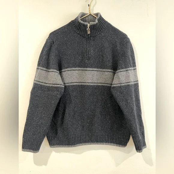 Daniele Blasi Italy Thick partialWool Sweater 1/4 Zip Neck Gray Striped …