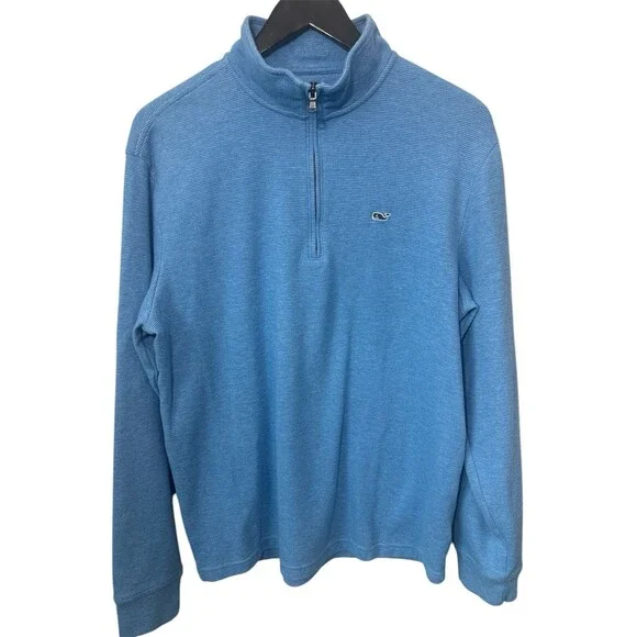 Vineyard Vines Men’s 1/4 Zip Long Sleeve Blue Stripe Cotton Sweater Med Preppy