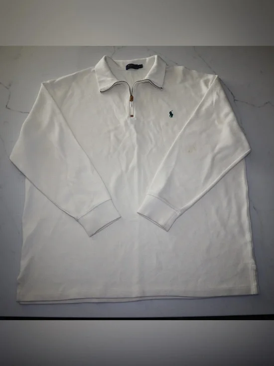 Polo by Ralph Lauren Cream White 1/4 Zip Polo Sweater with Green Pony