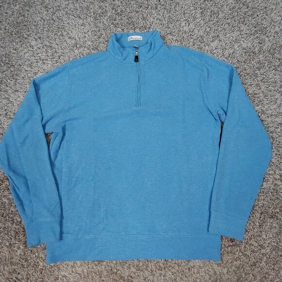 Peter Millar Tri Blend Melange Quarter Zip Sweater Mens Medium Blue Golf Preppy