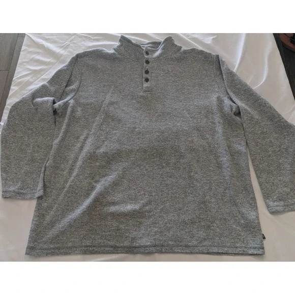 GAP Men's Mock Neck Henley Pullover Sweater Heathered Gray Cotton Long Sleeve