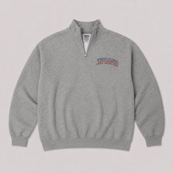 University of Kansas Jayhawks Quarter Zip Pullover Sweatshirt Gray Mens Large