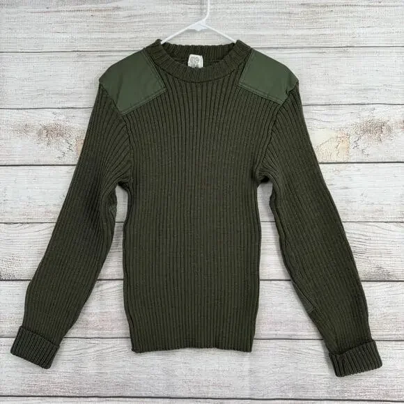 Vintage SEBO Knitwear Army Wool Commando Military Sweater Mens 40 Green Rib Knit