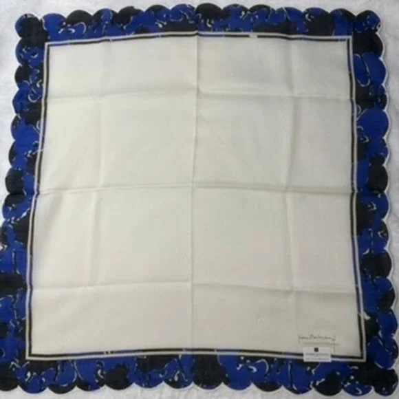 Vtg PIERRE BALMAIN Scarf Handkerchief Abstract Floral Cotton White Blue 17