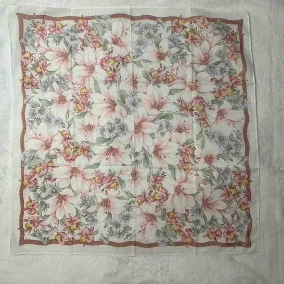 Vtg RUDOLPH VALENTINO Scarf Handkerchief Floral Lily Orchid Pink 17