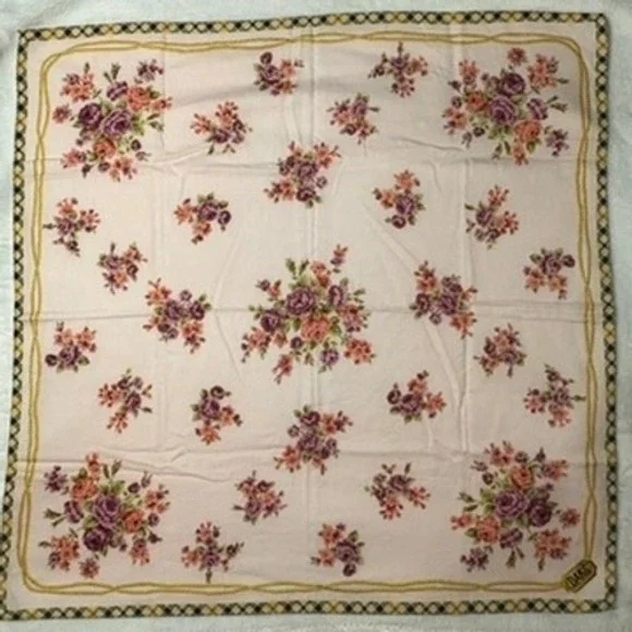 Vtg DAKS Scarf Handkerchief Floral Rose Pink Purple Gold 19