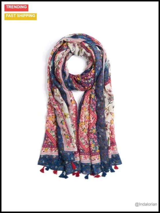 Lightweight Voile Floral Scarves Wrap Shawl with Fringe