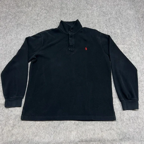 Polo Ralph Lauren Sweater Mens XL Blue Navy Quarter Button Preppy Pullover Pony