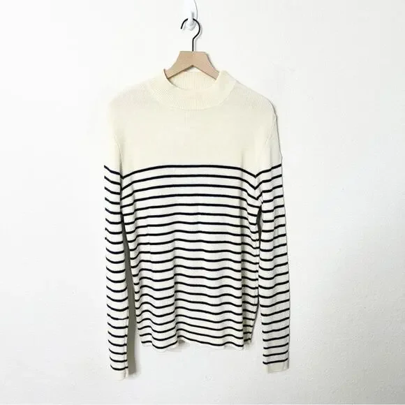 Stone Island Vintage Stripe‎ Wool Sweater Cream Navy Striped Crewneck Size XXL