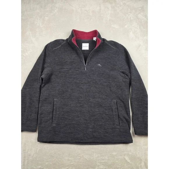 Tommy Bahama 1/4 Zip Pullover Mens XL Gray Fleece Pocket Mock Neck