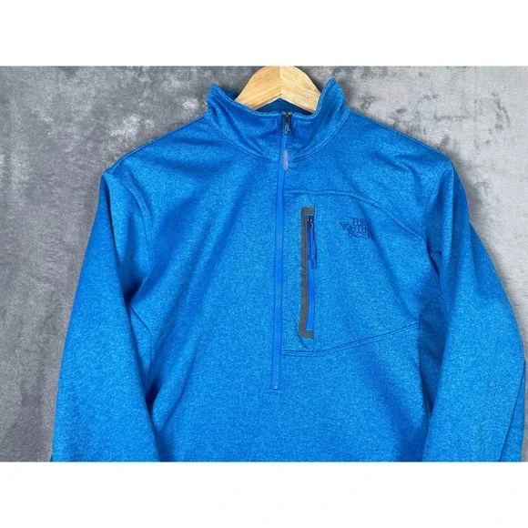 The North Face Mens Medium Blue Heather Quarter Zip Fleece Pullover Jacket