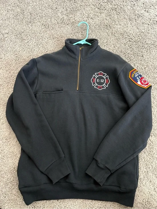 NYFD Black Men's Quarter-Zip Firefighter Pullover Sweater