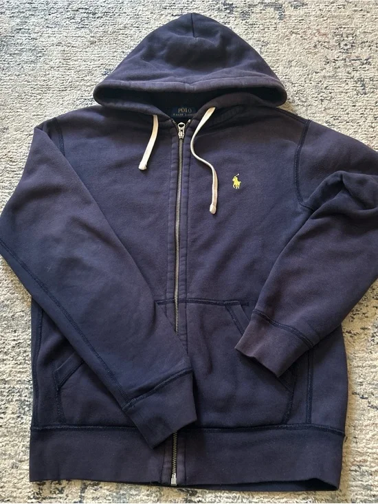 Ralph Lauren Navy Zip-Up Hoodie with Yellow Pony