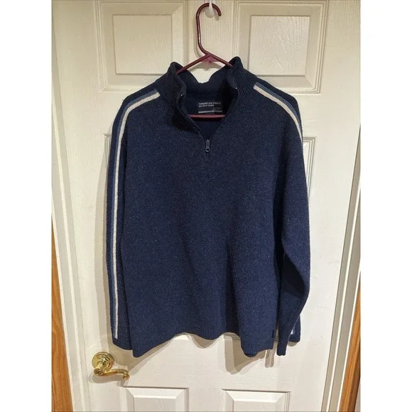 American Eagle Quarter Zip Lambswool Sweater Mock Neck Size XL  Navy Blue
