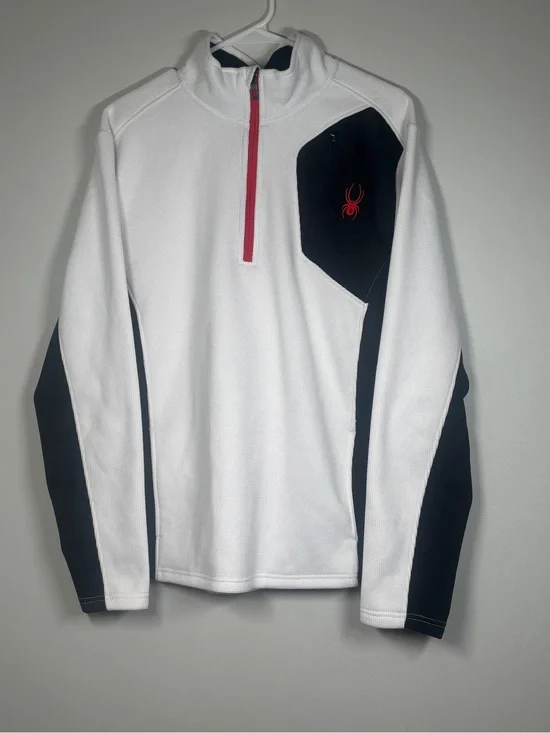 Spyder White Pullover with Black Panels and Red Accents