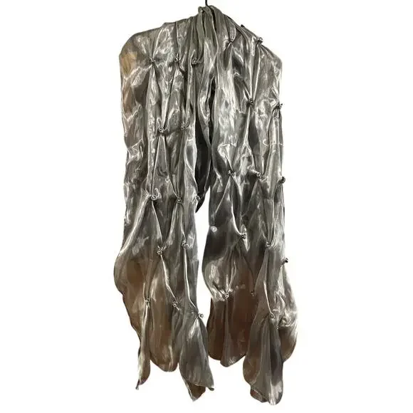 Metallic Silver Floral Button Frock Scarf Wrap 70