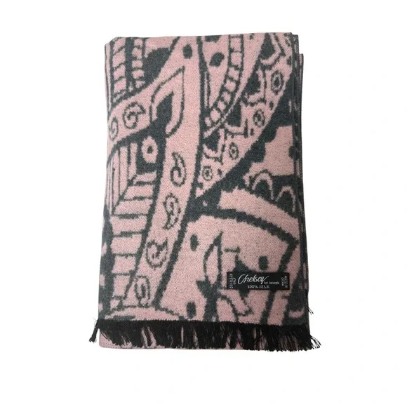 Chelsey‎ by Joseph Scarf Womens OS Pink Paisley 100% Silk Fringe Elegant Luxury