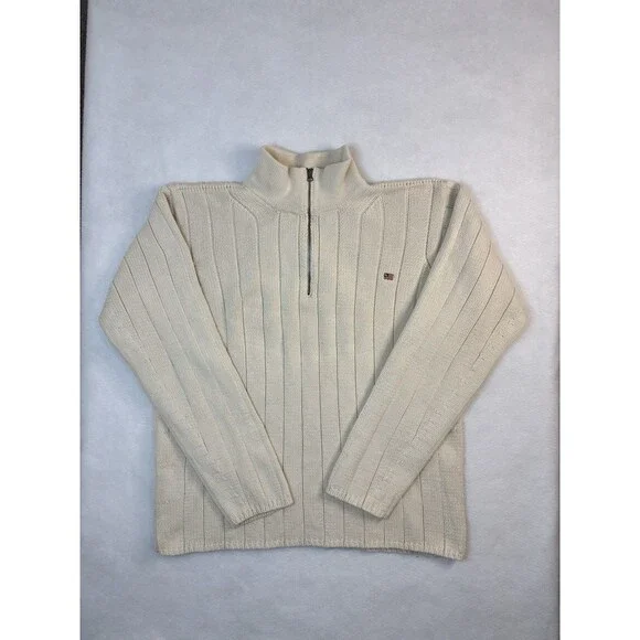 Vintage Polo Jeans Co Ralph Lauren Quarter Zip Ribbed Sweater Cream XL Flag Logo