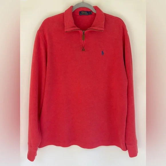 Polo Ralph Lauren Estate Rib Red Pullover Sweater quarter zip Large RL Men’s